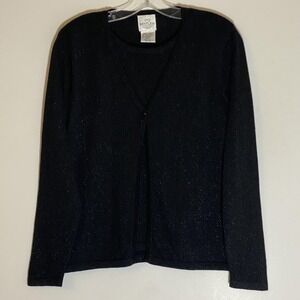 Vintage Bentley Cardigan Sweater Womens Small Black Metallic Sparkle Knit 90s